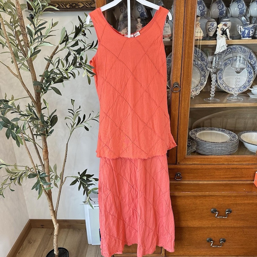 VTG Y2K Newport News Two Piece Orange Dress Tank Skirt 6 Fairy Festival